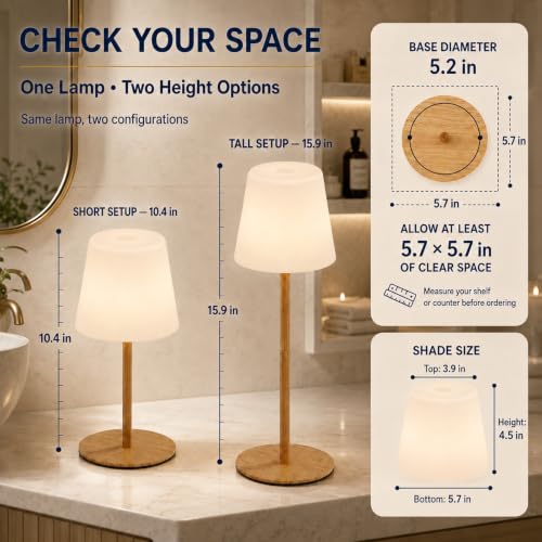 Image of IP65 Waterproof Shower Lamp, Cordless Rechargeable Table Lamp, Wood Grain