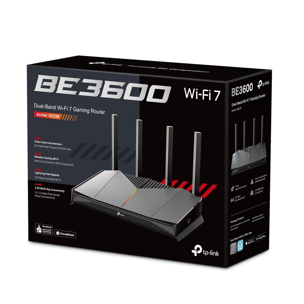 TP-Link Archer GE230 Wi-Fi 7 Oyuncu Yönlendicisi, 3.6 Gbps, 2.5G Portlu, MLO ve 4K-QAM Teknolojili, RGB Aydınlatmalı, EasyMesh Uyumlu