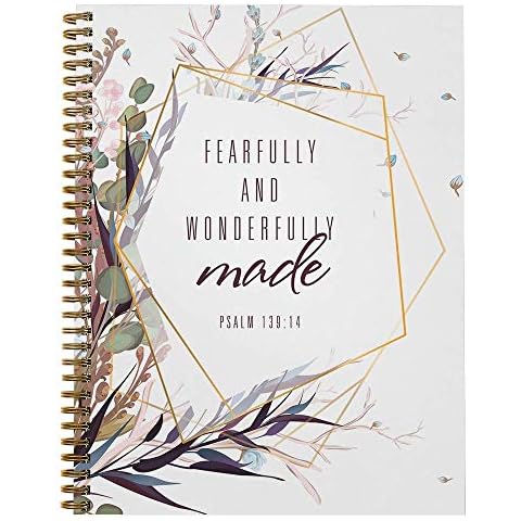 Softcover Wonderfully Made 8.5" x 11" Religious Spiral Notebook/Journal, 120 College Ruled Pages, Durable Gloss Laminated Cover, Gold Wire-o Spiral. Made in the USA Cover