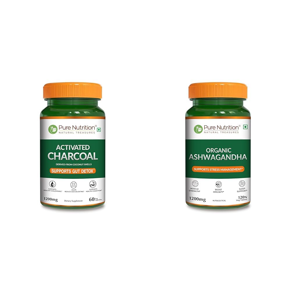 Pure Nutrition Activated Charcoal 1200mg – 60 Veg Capsules | Natural Detox Supplement for Gas Reli | Pure Nutrition Organic Ashwagandha Tablets | 120 Veg Tablets | Supports Stress Relief, Sleep, Fert-image-11
