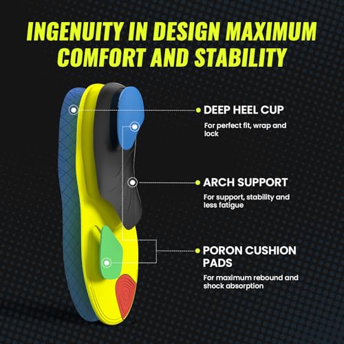 Image of Bukihome Running Insoles for Men Women - Arch Support Orthotics Inserts - Shock Absorption and Cushioning for Basketball Walking - Comfortable Insole for Standing All Day(Light Blue, L)