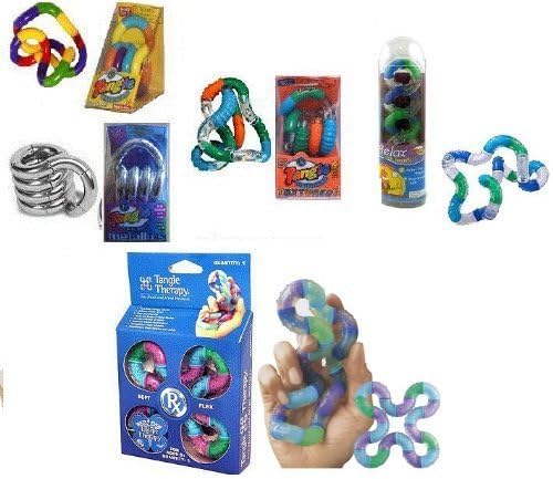 Set of 5 Tangle Fidget Toys: Original Metallic Textured Relax and Therapy by Tangle Toys