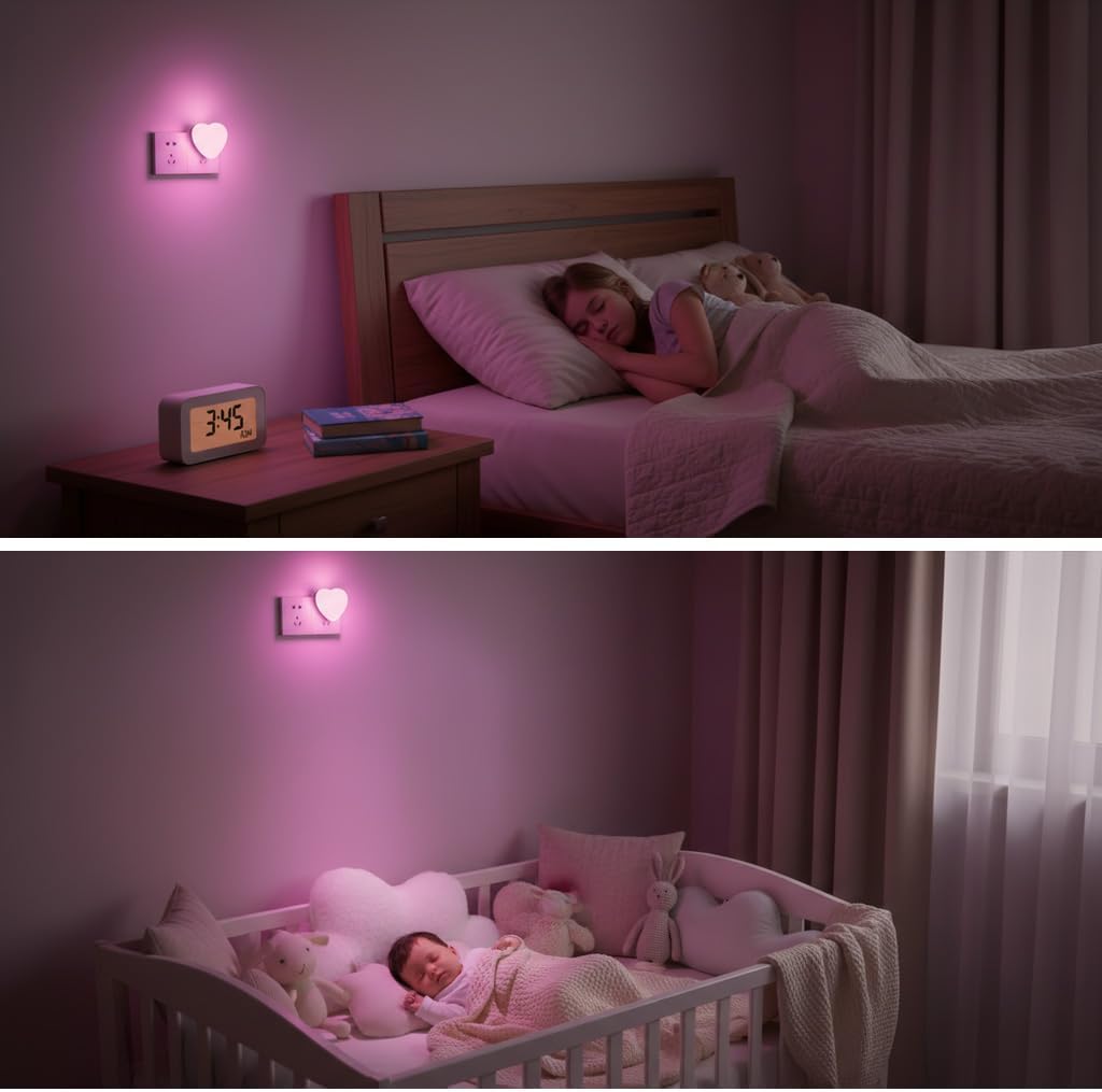 Night Light Plug into Wall, Pink Heart LED Night Lights for Kids Adults, Auto Dusk to Dawn Sensor Plug in Lamp for Room Decor, Nightlight for Bedroom Bathroom Kitchen Hallway