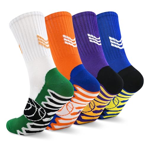 ARERWA Kinder Basketball Socken - 4 Paar Crew Sportsocken Kinder...