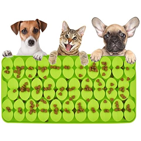 Cdipesp Silicone Snuffle Mat for Dogs 7.3"X14.6" Dog Lick Mat with Suction Cups Slow Feeder Dog Food Mat Sniff Mat for Dogs Cats Dog Entertainment Toys for Boredom(Green) Cover