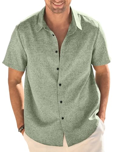 HOTake Men's Casual Linen Shirts Short Sleeve Button Down Summer Beach Vacation Wedding Shirts2