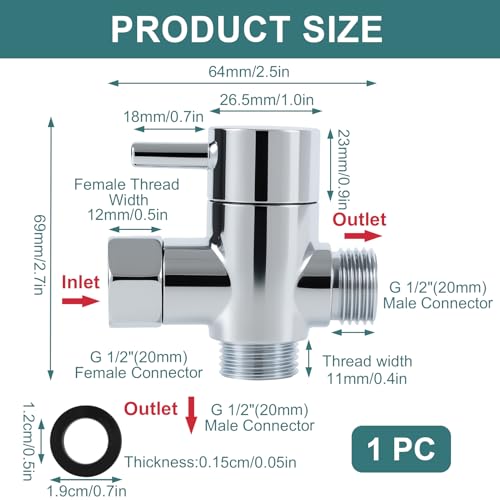 3 wege umschaltventil 1/2 zoll, Dusch Umschaltventil G1/2 20mm, Duscharm Adapter Umschalter, Dreiwegeventil für Handbrause, Duschkopf und Duschsystem Ersatzteil