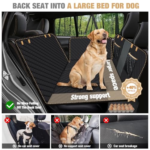 Lekereise Dog Car Seat Cover for Back Seat,Hard Bottom Dog Hammock for Car,Camping Air Mattress, Hammock Travel Bed for Car SUV Truck (Black) - Thumbnail 2