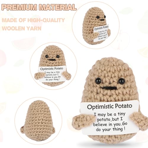 Image of Hoedia Handmade Emotional Pickle Gift, Cucumber Crochet Doll Inspirational Gifts with Cards, Cute Knitted Funny Support Pickle Potato Friend Birthday (Potato)