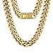Produktbild KRKC&CO 12mm Panzerkette 18K Gold plattiert Cuban Link Chain Edelstahl Panzerkette Herren Gold Miami kubanische Gliederkette für Herren Gold Kette Hip Hop Halskette für Männer Jungen Größe 46cm