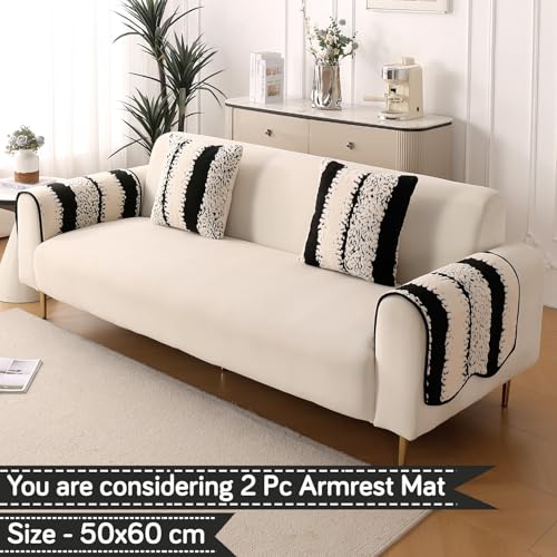 Image of HOKIPO Luxury Wavy Plush Anti-Slip Sofa Armrest Covers | 1 Pair - Black (AR-5979-BLK*2)