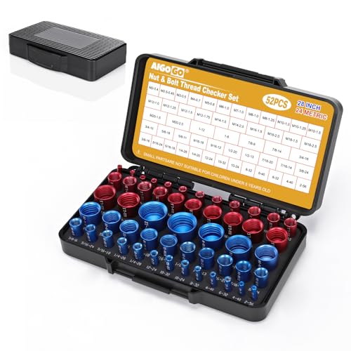 Thread Checker, 52pcs Nut and Bolt Thread Checker, 28 Inch & 24 Metric Box Set Thread Gauge, Bolt Size Finder for Size Check on Tricky and Narrow Area