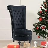 AVAWING High Back Throne Chair, Velvet Armless Royal Accent Chair w/Storage, Nailhead Trim & Rubberwood Legs for Living Room & Bedroom, Black