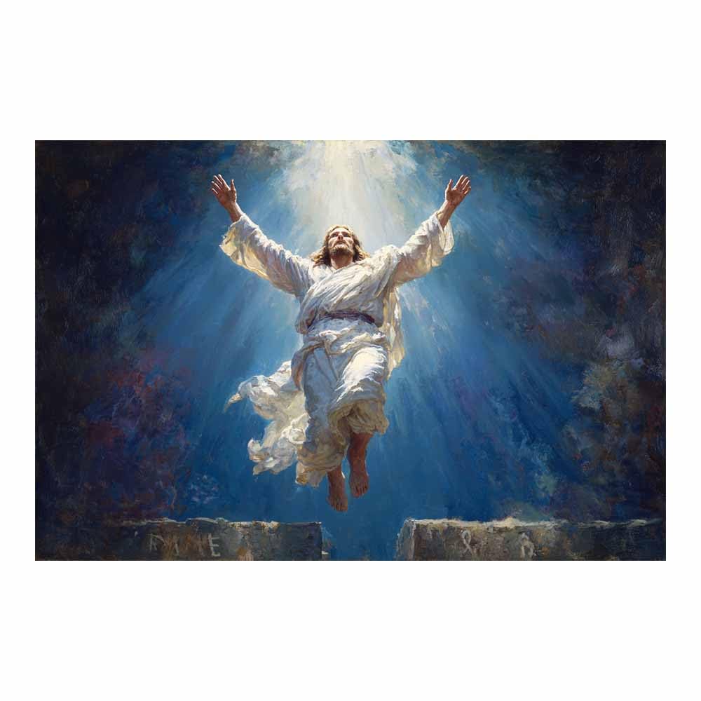 ZAMAEIU Jesus Christ Classic Painting Style Risings in thes Light Religious Figure Wall Art Print,Room Decor for living room, bedroom, church, hospital(blue)-50x70cm Unframed