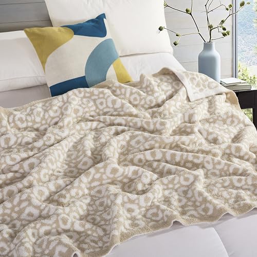 Image of Elegant Comfort Leopard Throw Blanket, Beige Super Soft Cozy Fluffy Warm Throw Blankets for Couch, Sofa, Chair, Bed, Camping, Picnic, Travel Lightweight Bed Blanket (50 inch x 70 inch)