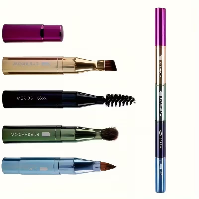4-In-1 Metal Makeup Brush Set – Eyebrow, Lip, Eyelash, and Eyeshadow Brushes for Travel