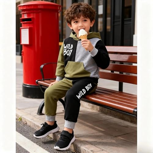 Image of 2-6T Toddler Baby Boy Clothes Color Blocking Hoodies + Pants Fall Winter Outfits