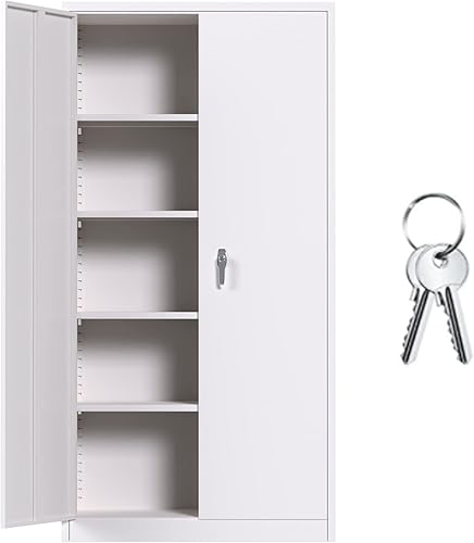 Aobabo Armarios de almacenamiento de metal con puertas de bloqueo y estantes ajustables gabinete de almacenamiento de acero para garaje oficina aula