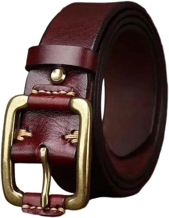 Men's Leather Belt - 3.8 cm Solid Cowhide with Brass Buckle, Classic Western Look