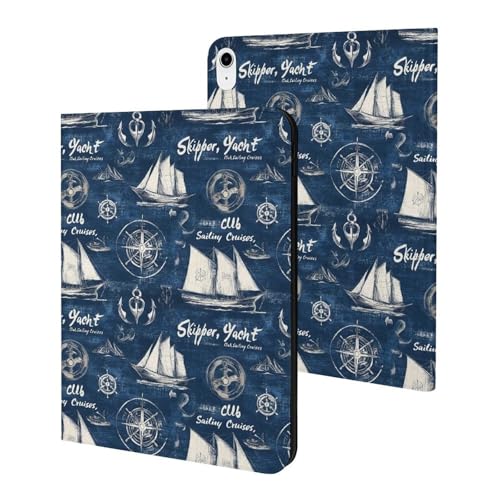 Coque iPad 10e génération bleu marine motif nautique pour le bureau et les voyages