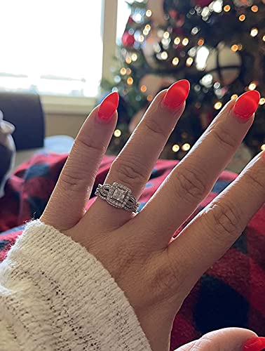 Wuziwen Halo Wedding Ring Sets for Women S925 Silver Engagement Rings Wedding Band Set for Her CZ3