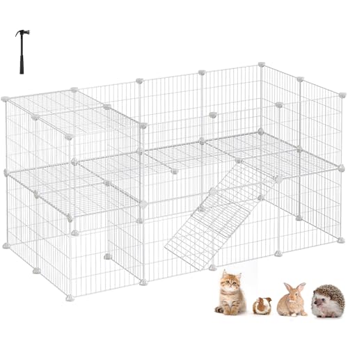 SONGMICS Clôture pour Animaux domestiques, 2 Niveaux, modulaire, pour Petits Animaux, Hamsters, Lapins, cochons, Dinde, Panneaux grillagés intérieurs, 143 x 73 x 71...