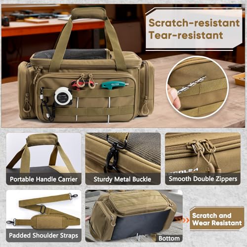Image of Heavy Duty Tool Bag Organizer with Strong Magnets & Detachable Pouches, Tactical Tool Tote for Men, Multiple Pockets, Anti-Friction Bottom Utility Tool's Bag for Electrician,Mechanic