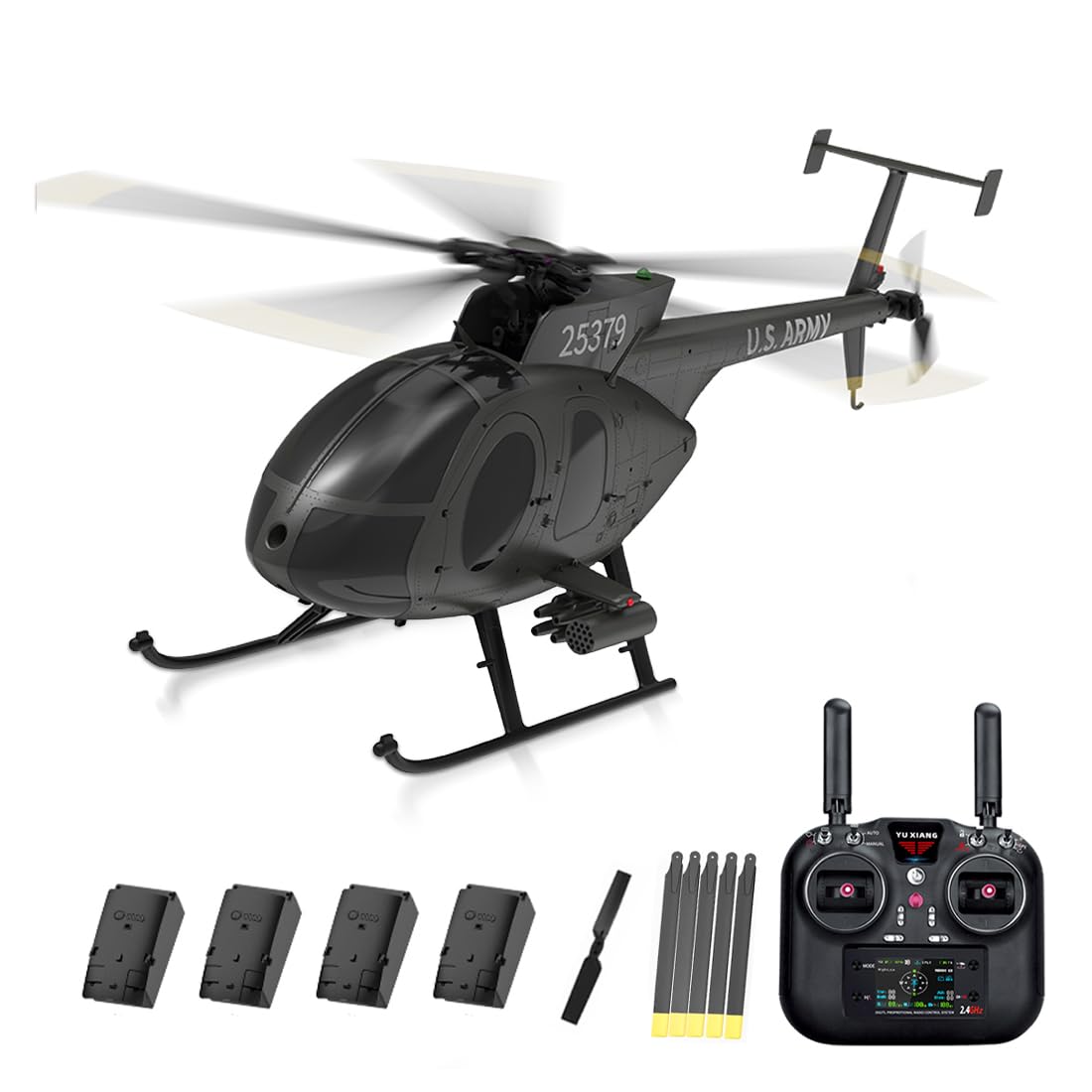 YU Xiang F119S MD500 RC Hubschrauber, 1/16 Intelligenter Helikopter mit GPS-Positionierung & Optical Flow, 6G/3D Kunstflug 9CH RTF Militär Heli Modell für Fortgeschrittene
