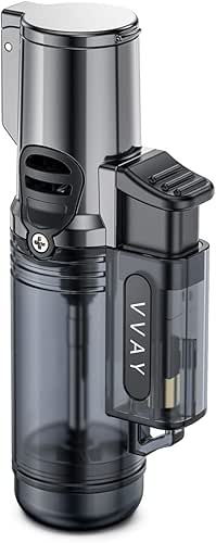 VVAY 3 Jet Flamme Briquet Tempete Gaz Rechargeable, Coupe-Vent (Non
