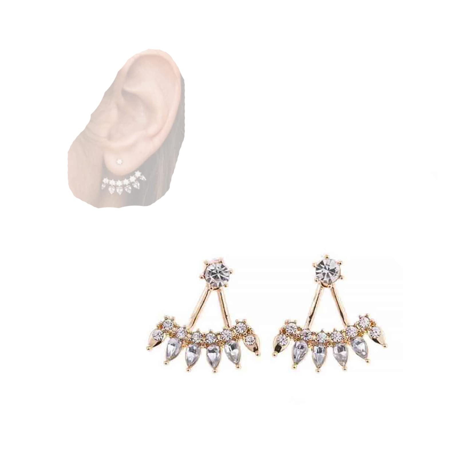 YheakneBoho Crystal Ear Jackets Earrings Gold Rhinestone Studs Earrings Cz Teardrop Crystal Earrings Sparkle Front Back Earrings Jewelry for Women and Girls (Gold)