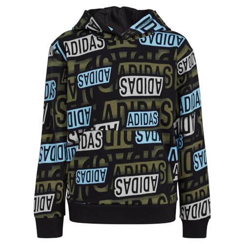 adidas boys Active Sport Athletic Pullover Hooded Sweatshirt, Black with Aqua Brand, X-Large