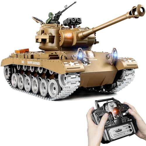Supdex 1:18 RC Tank, 2.4Ghz US M26 Pershing Remote Control Model Toy Tank That Shoots BBS and Water Bombs, Military RC Vehicle for Adults and Kids, Army Toys with Smoke, Sound and Recoil