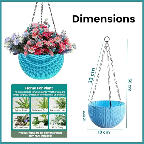 Image of Go Hooked Pots | Plastic | Hanging Pot | Light Blue | Pot Diameter- 7.1 Inch | Pot Height-4.8 Inch | Pot Thickness-3 mm | Chain Length-13 inch Approx. | 9 Pieces