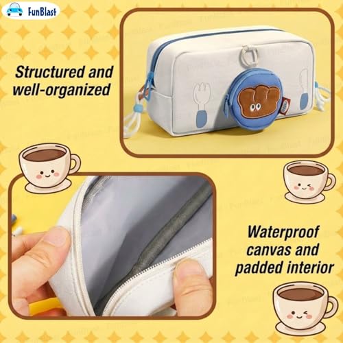 Image of FunBlast Pencil Pouch for Girls - Cartoon Pouch with Hanging Strap & Coin Pouch, Multipurpose Zipper Case, Aesthetic Pouches for Girl, Kawaii Pencil Case, Cute Pouches for Girls (White)