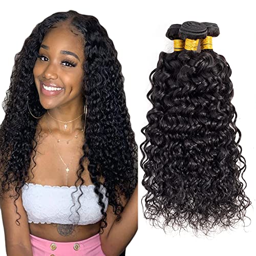 8A Grade Brazilian Water Wave Hair Bundles Virgin Human Hair 3 Bundles Water Wave Hair Extensions Weave Hair Human Bundles Real Unprocessed Virgin Hair Bundles 18 20 22 Inch
