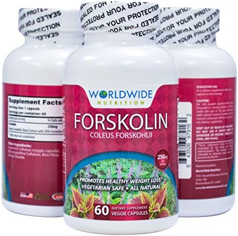 Worldwide Nutrition 100 Percent Pure Forskolin Extract with 20 Percent Standardized Forskolin, 60 Capsules, 250 Milligram, Appetite Suppressant, Natural Weight Loss Supplement