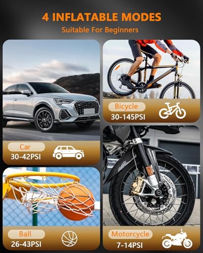 SERVOMASTER Elektrische Luftpumpe, Tragbare Akku Fahrradpumpe mit alle ventile, Akku Kompressor für Fahrrad und Auto, 150 PSI, Wiederaufladbare Reifenpumpe für Fahrrad, E-Bike, Auto, Motorrad, Bälle