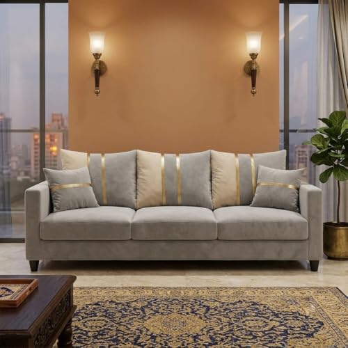 Image of Jester Plush Comfort Sofa | 3 Seater | Luxury Velvet Suede Fabric | Modern Living Room Sofa | Light Gray