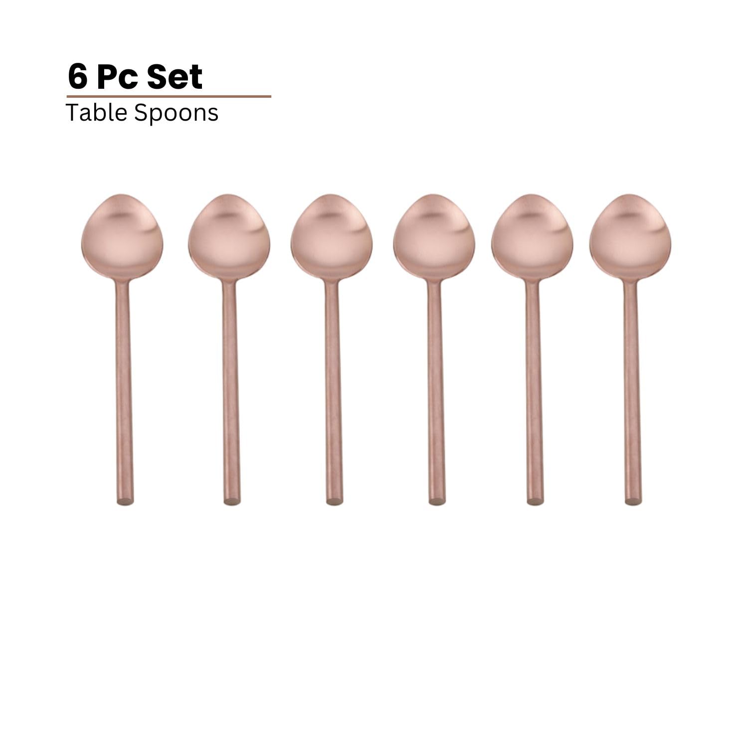 VarEesha Rose Gold Stainless Steel Table Spoons Set of Six | Elegant Lead Free Stainless Steel Table Spoons for Dinner| Flatware for Dining Table| Cutlery for Gifting 1