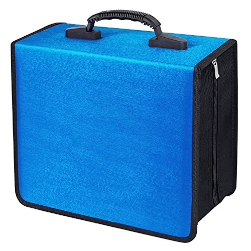 Siveit CD/DVD Binder, CD DVD Case Holder Binder 400 Capacity CD/DVD Wallet Storage Booklet Album Box (White binder, Blue)