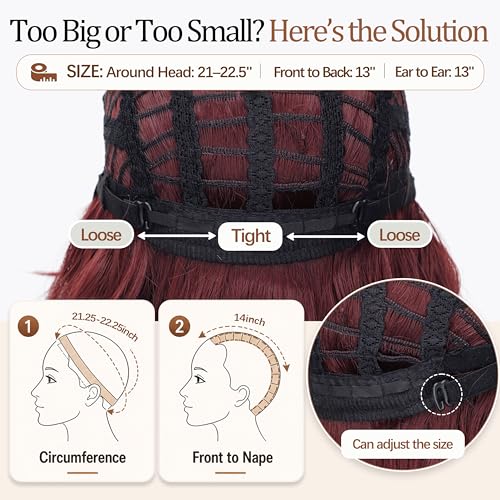 Image of Nnzes Bob Curly Wig Synthetic Short Wine Red Wig with Bangs Natural Looking Heat Resistant Fiber Hair for Women