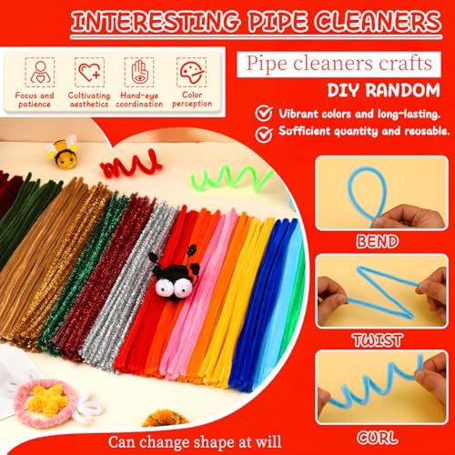 Image of Mnuizu 200 Pcs Pipe Cleaners, Glitter Pipe Cleaners Craft Fuzzy Sticks Bulk
