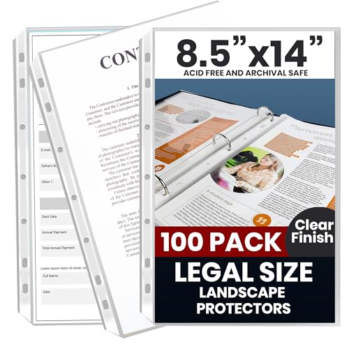 Legal Size Sheet Protectors 8.5x14, 100 Pack Heavyweight Top Loading, Archival Safe Acid Free Clear Polypropylene Page Protectors for 3 Ring Binder, Document Sleeves - Performore image 2