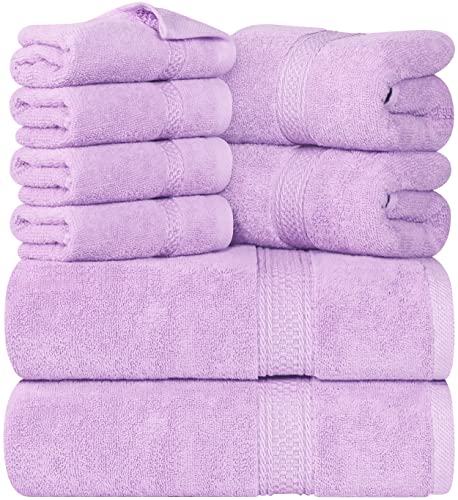 Utopia Towels 8 Piece Premium Towel Set, 2 Bath, 2 Hand, and 4 Wash Cloths, 600 GSM 100% Ring Spun Cotton, Highly Absorbent Towels for Bathroom, Gym, Hotel, and Spa, Lavender