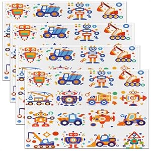 Boys Excavator Placemats Set of 4 18″x12″ Kids Construction Vehicles Placemat for Kitchen Dining Table Indoor Outdoor for Girls Robot Table Place Mats Equipment Trucks Cartoon Car