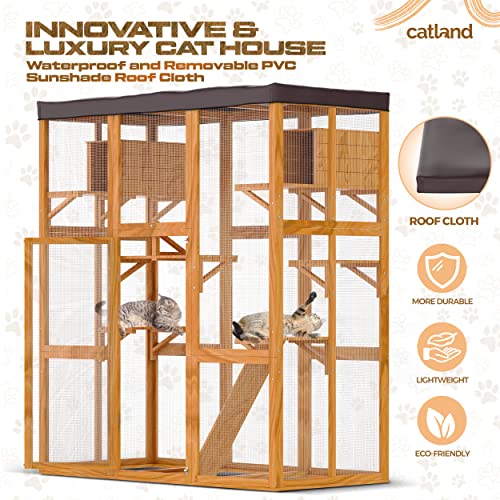 CATLAND Yellow Outdoor Cat Enclosures - Large Catio for Cats Cage with Removable PVC Sun Shade Cloth Roof - Wood & Wire… - Image 4