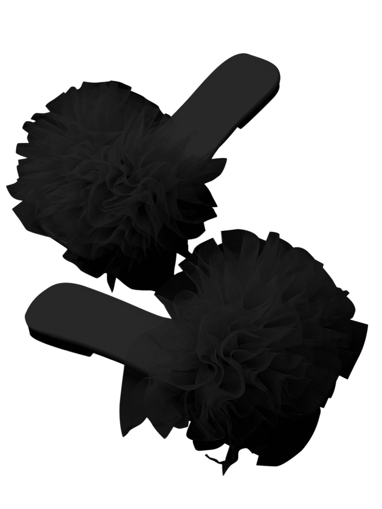 Women's Appliques PU Leather Flat Sandals Open Square Toe Slip On Dressy Slides