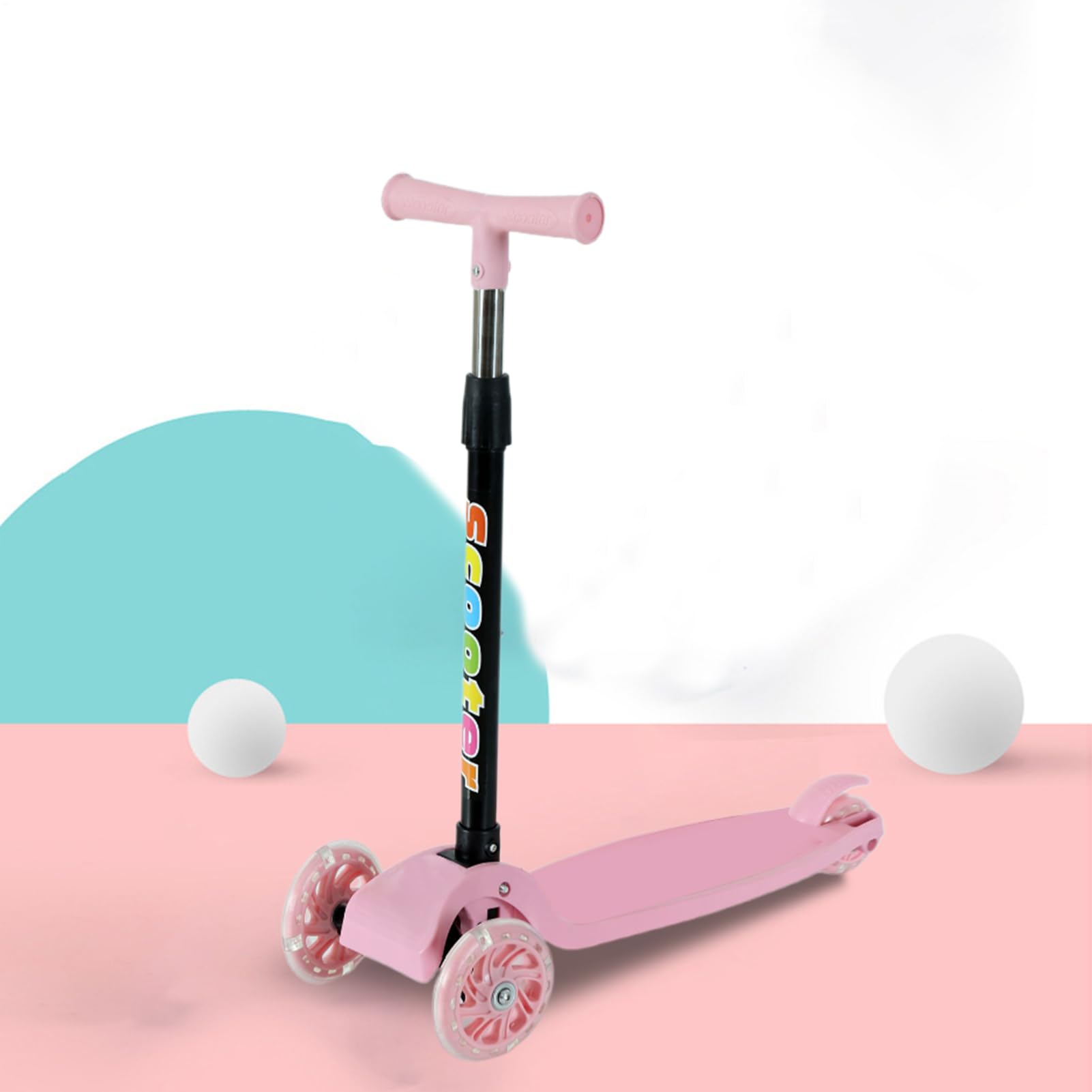 Patinete Infantil Portátil, Patinete Portátil Niño con 3 Ruedas, Scooter 3 Ruedas Plegable con Luces Intermitentes, para Niños Y Niñas De 2 A 8 Años, Manillar Ajustable 63-73 Cm