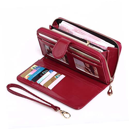 1pc Women's Wallet Wine Red Pu Leather Zipper Purse Press Buckle for Credit Cards and Cash for Home and Outdoor Use2