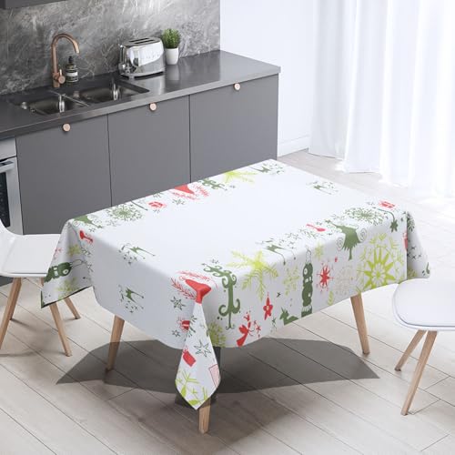 Mateju 3D Navidad Manteles Impermeable Rectangular Mantel, Antimanchas & Resistente a Arañazos Cubierta de Mesa Protectores de Mesa para Fiesta de Navidad (140x240cm,Blanco Verde)